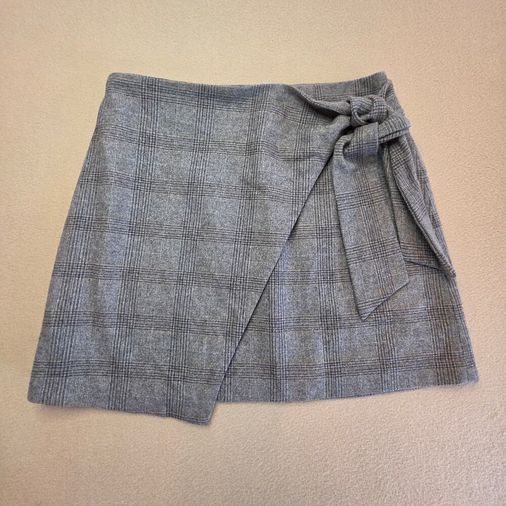 Aritzia Wilfred Wrap-Front Skirt Gray & Tan Sz 4 Cashmere Wool Blend